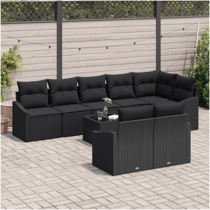 9-delad matgrupp för trädgården med kuddar i beige polyrotting. vidaXL 55 x 55 x 37 cm – bild 3
