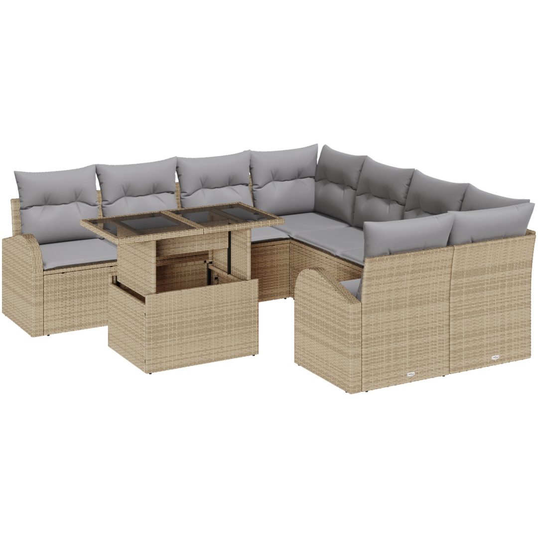9-delad sofacenhet med kuddar i beige polyrotting vidaXL 100 x 55 x 73 cm – bild 2