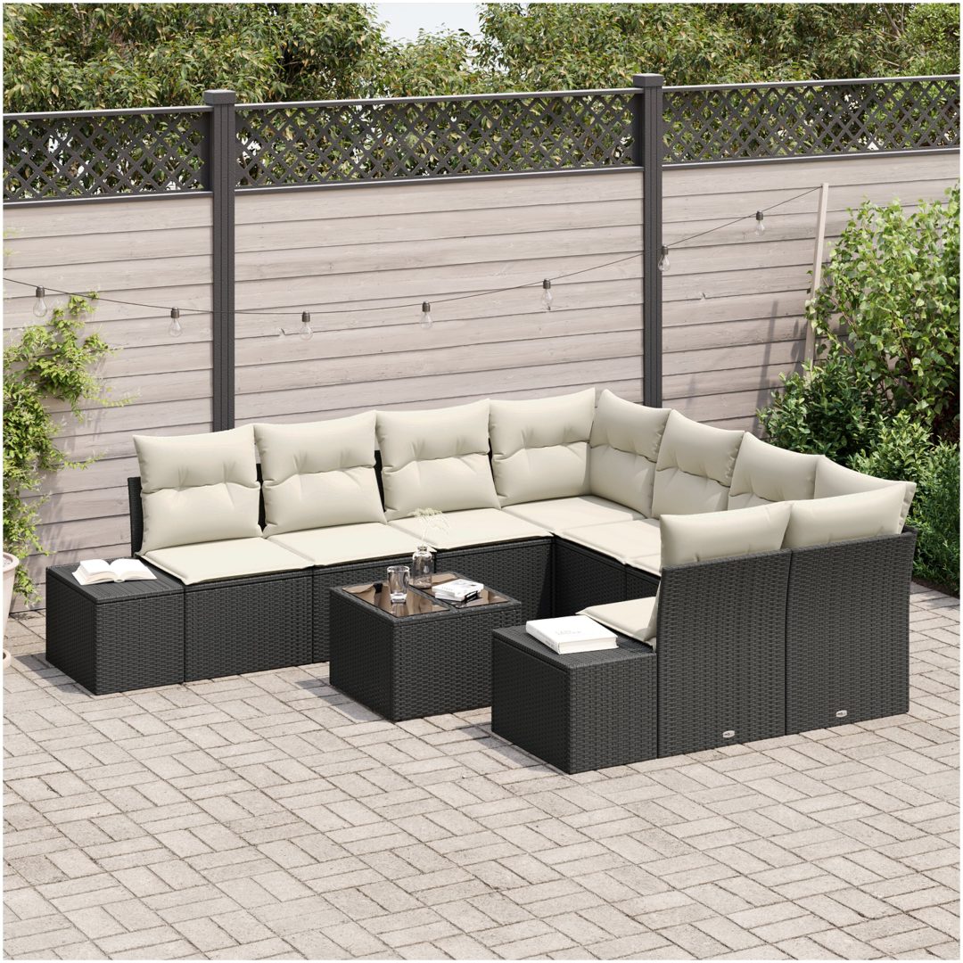 9-delad soffgrupp med kuddar i svart polyrotting vidaXL 55 x 55 x 37 cm – bild 3