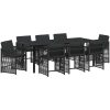 9-delad trädgårdsdining-set med kuddar i svart poly rattan vidaXL 200 x 80 x 73 cm – miniatyr 2