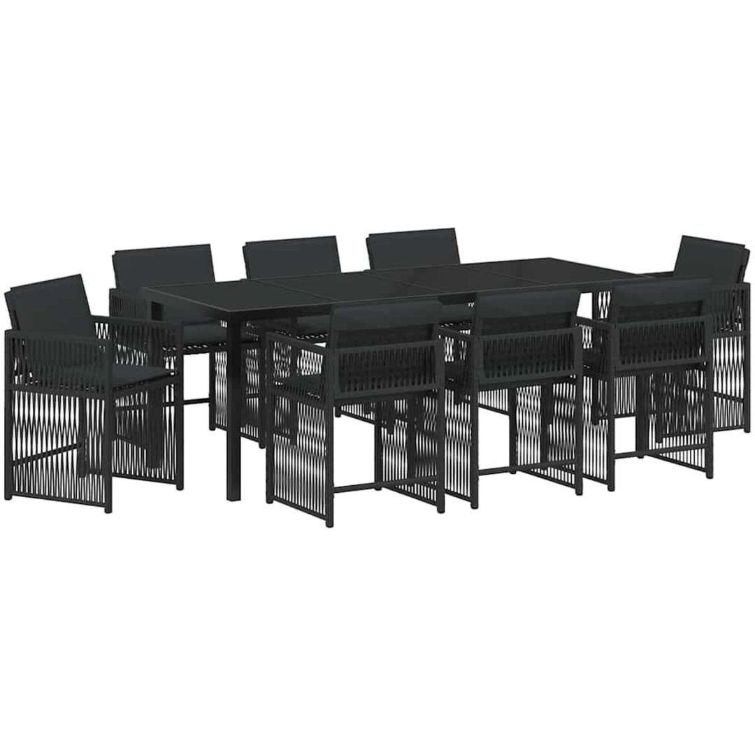9-delad trädgårdsdining-set med kuddar i svart poly rattan vidaXL 200 x 80 x 73 cm – bild 2