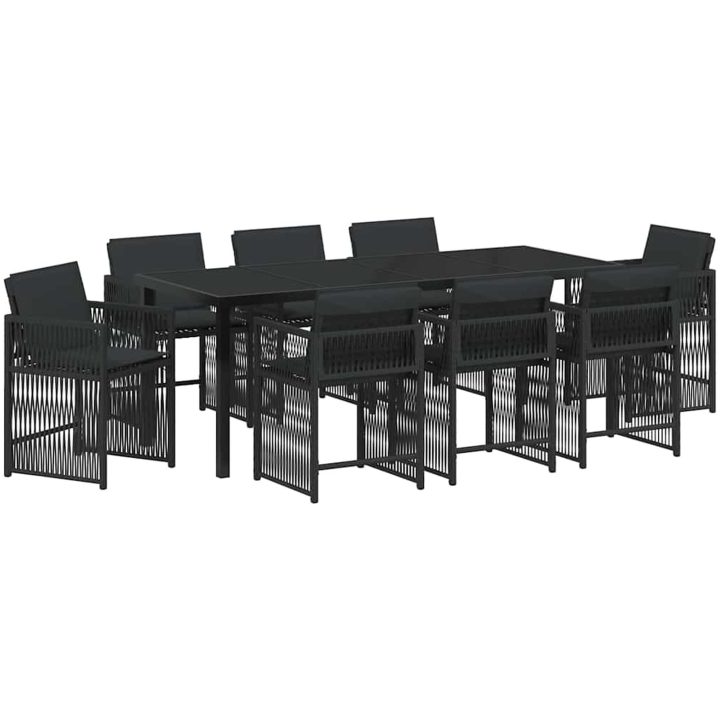 9-delad trädgårdsdining-set med kuddar i svart poly rattan vidaXL 200 x 80 x 73 cm – bild 2