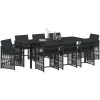 9-delad trädgårdsdining-set med kuddar i svart poly rattan vidaXL 200 x 80 x 73 cm – miniatyr 3