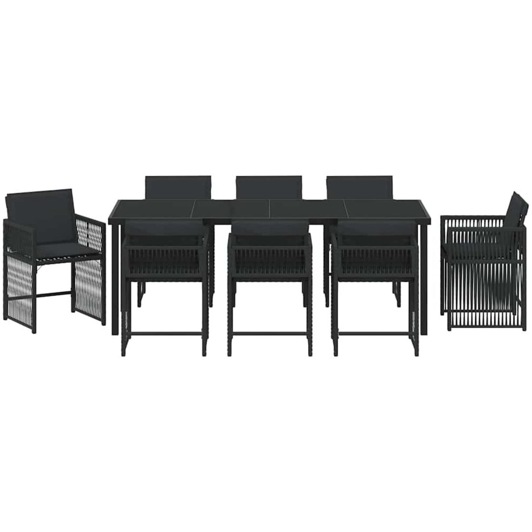 9-delad trädgårdsdining-set med kuddar i svart poly rattan vidaXL 200 x 80 x 73 cm – bild 6