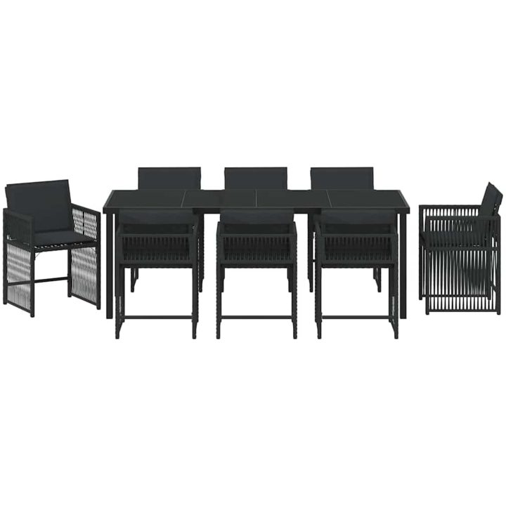 9-delad trädgårdsdining-set med kuddar i svart poly rattan vidaXL 200 x 80 x 73 cm – bild 6