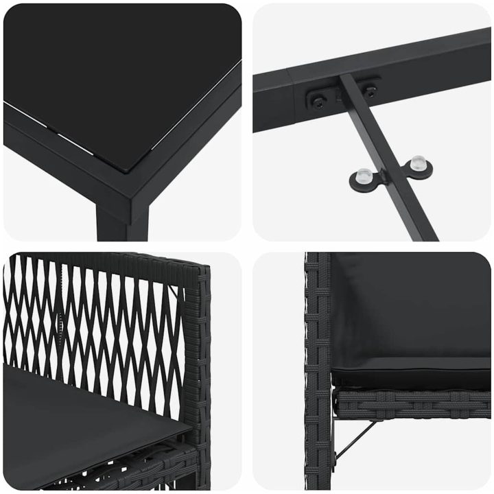 9-delad trädgårdsdining-set med kuddar i svart poly rattan vidaXL 200 x 80 x 73 cm – bild 7