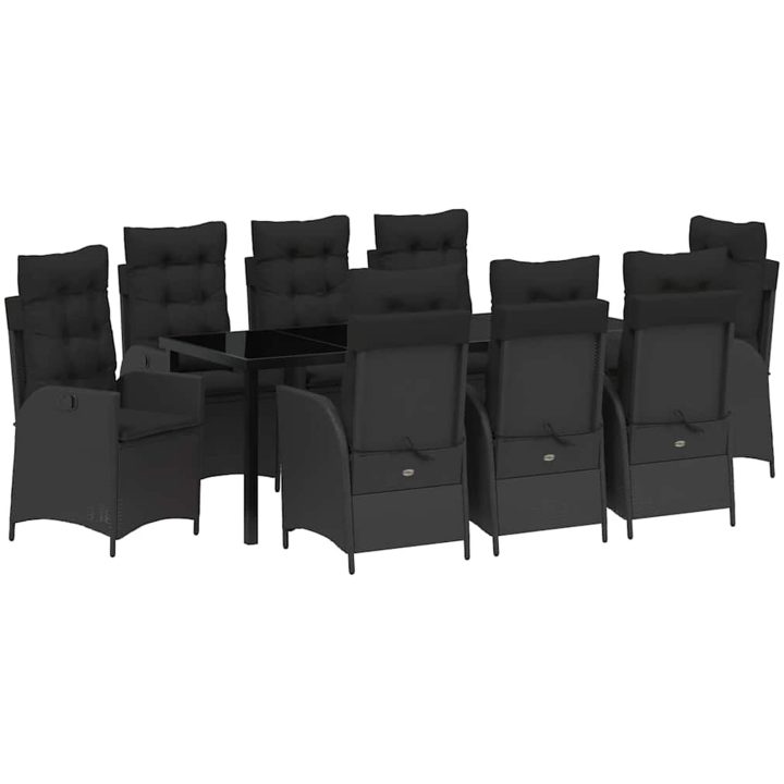 9-delad trädgårdsdining set med kuddar svart poly rattan vidaXL Standard – bild 2
