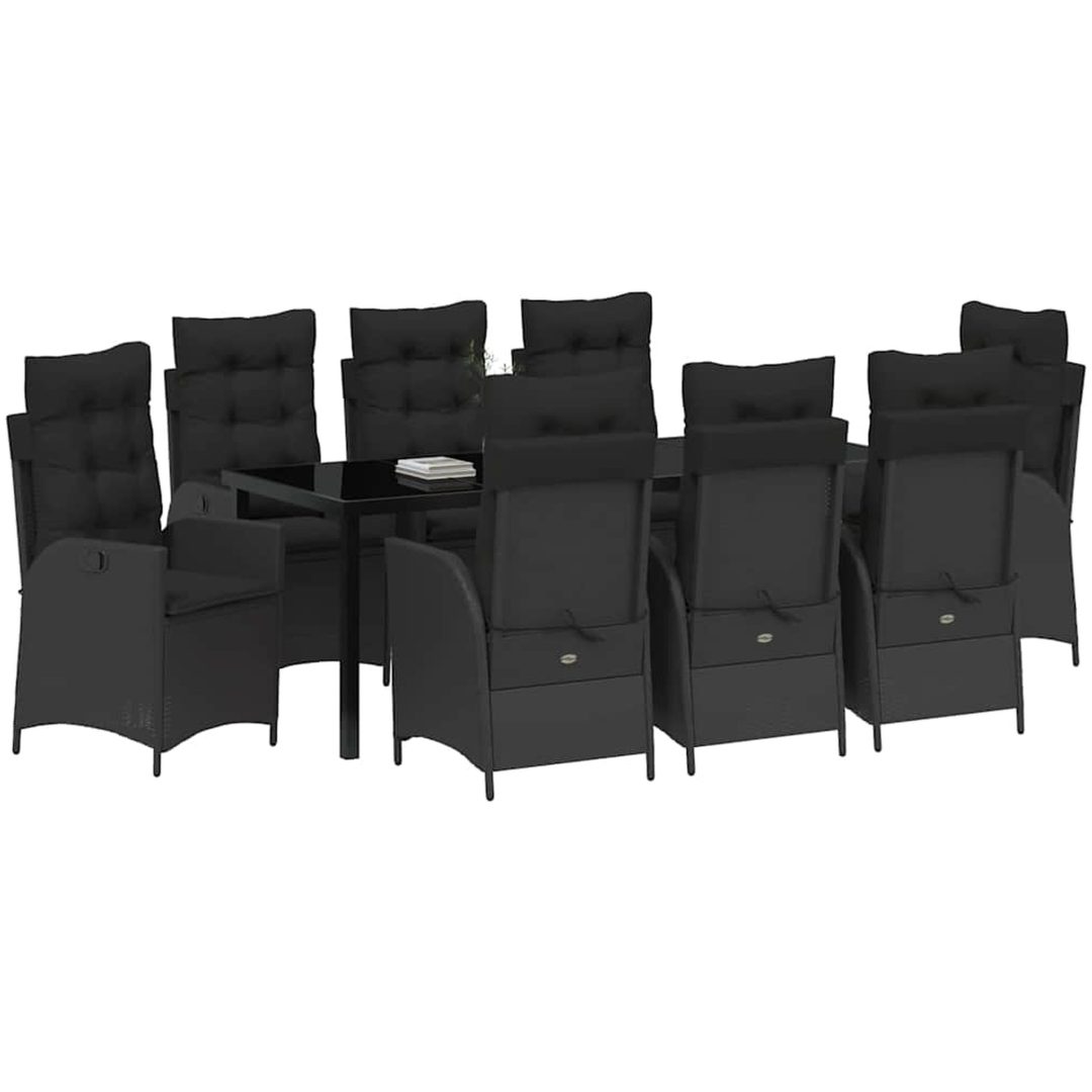 9-delad trädgårdsdining set med kuddar svart poly rattan vidaXL Standard – bild 3