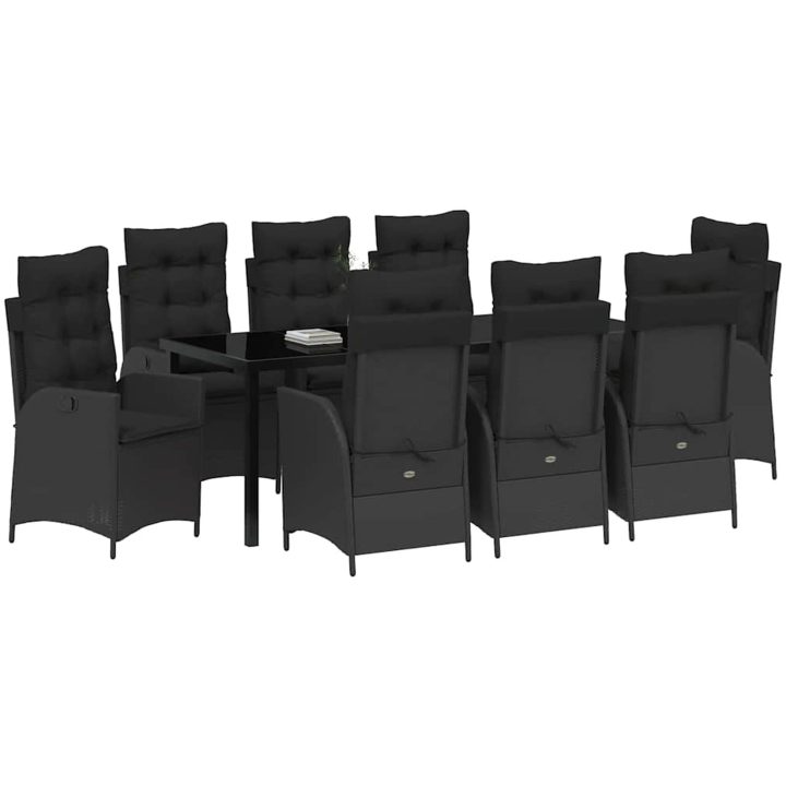 9-delad trädgårdsdining set med kuddar svart poly rattan vidaXL Standard – bild 3