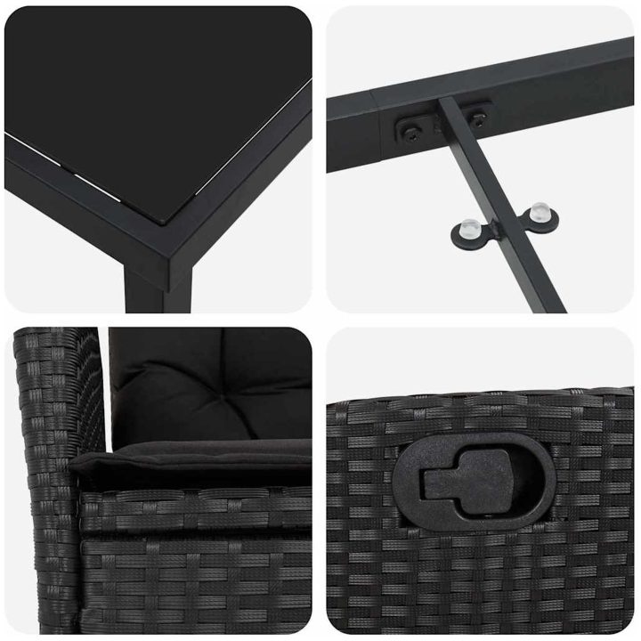 9-delad trädgårdsdining set med kuddar svart poly rattan vidaXL Standard – bild 7