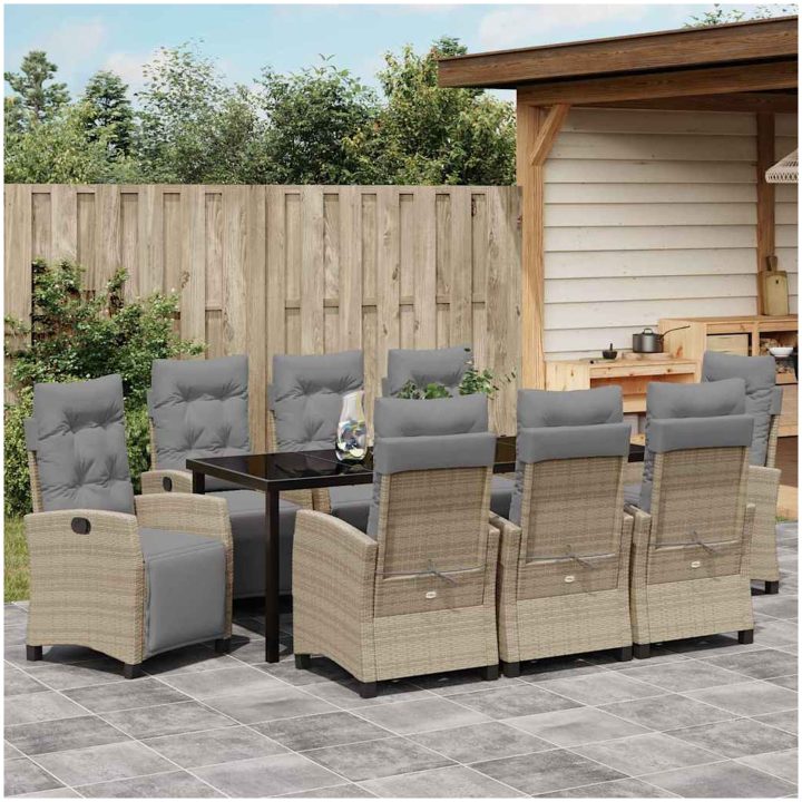 9-delad trädgårdsgrupp Beige Poly Rattan vidaXL 8 - Sits – bild 4