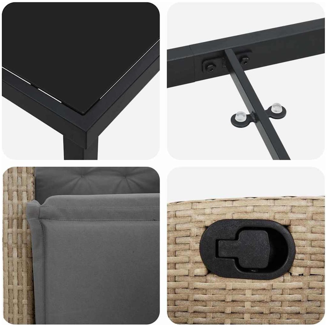 9-delad trädgårdsgrupp Beige Poly Rattan vidaXL 8 - Sits – bild 7