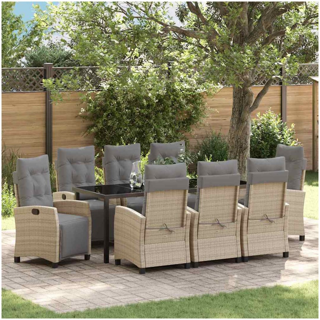 9-delad trädgårdsgrupp Beige Poly Rattan vidaXL 8 - Sits