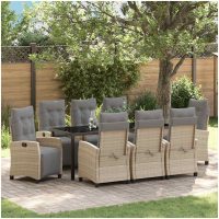 9-delad trädgårdsgrupp Beige Poly Rattan vidaXL