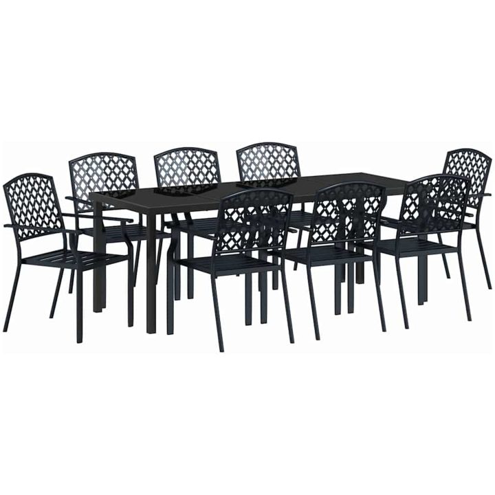 9-delad trädgårdsmatgrupp i anthracite-stål vidaXL 200 x 80 x 73 cm – bild 2