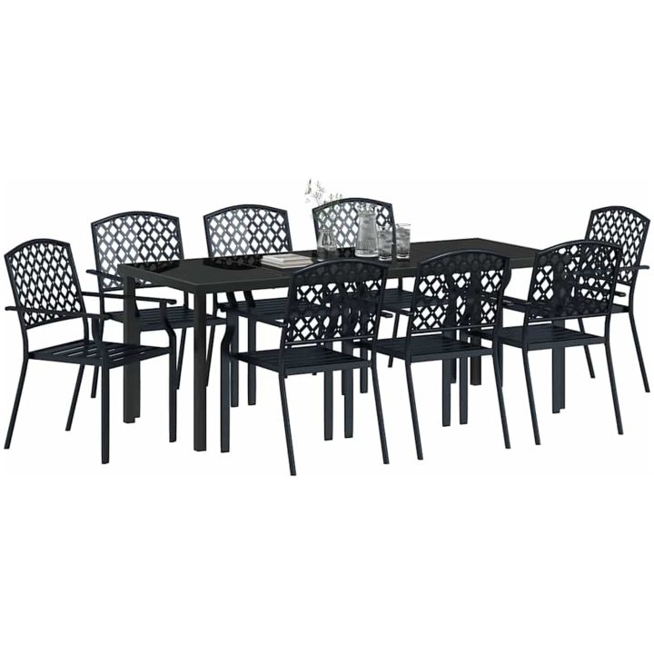 9-delad trädgårdsmatgrupp i anthracite-stål vidaXL 200 x 80 x 73 cm – bild 3