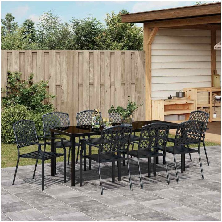 9-delad trädgårdsmatgrupp i anthracite-stål vidaXL 200 x 80 x 73 cm – bild 4