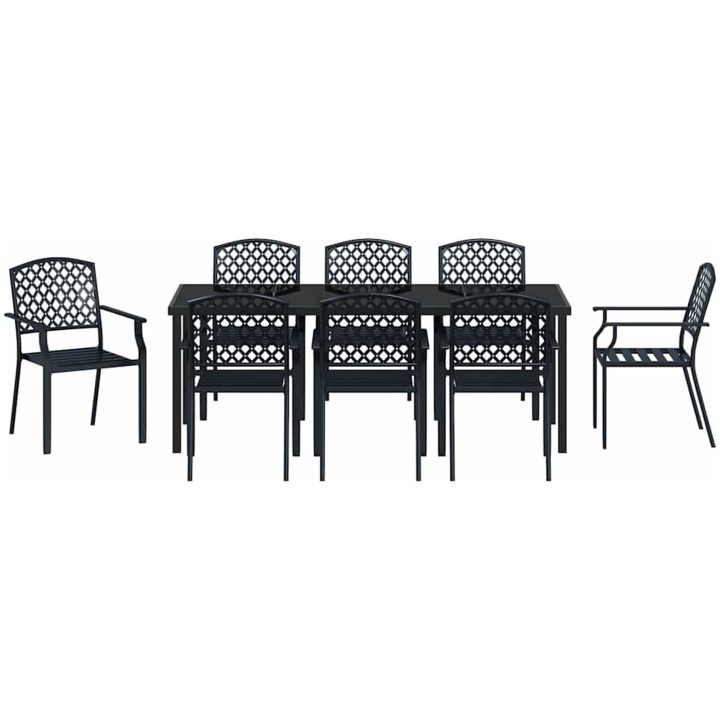 9-delad trädgårdsmatgrupp i anthracite-stål vidaXL 200 x 80 x 73 cm – bild 6