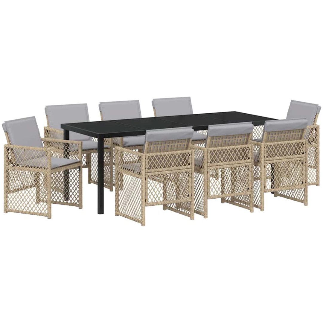 9-delad Trädgårdsmatgrupp med Kuddar Beige Poly Rattan vidaXL Stor – bild 2