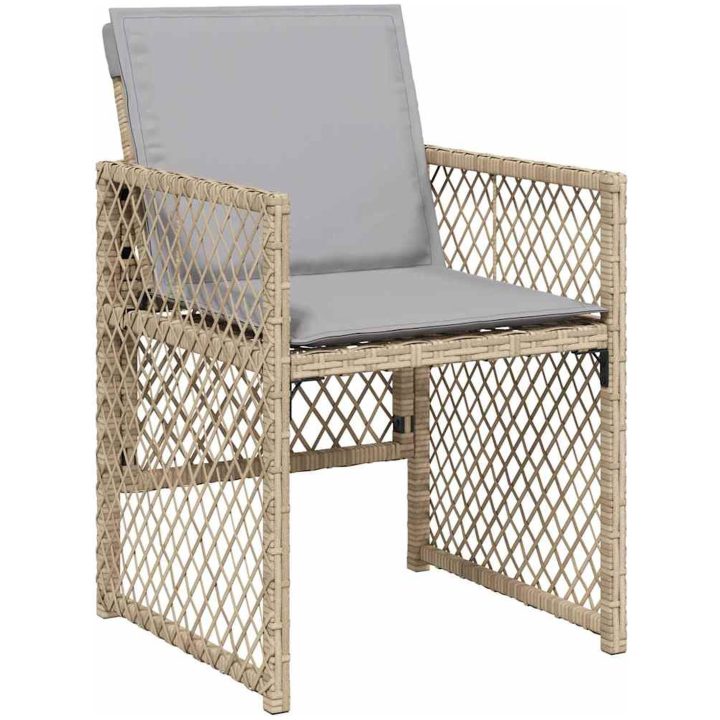 9-delad Trädgårdsmatgrupp med Kuddar Beige Poly Rattan vidaXL Stor – bild 5
