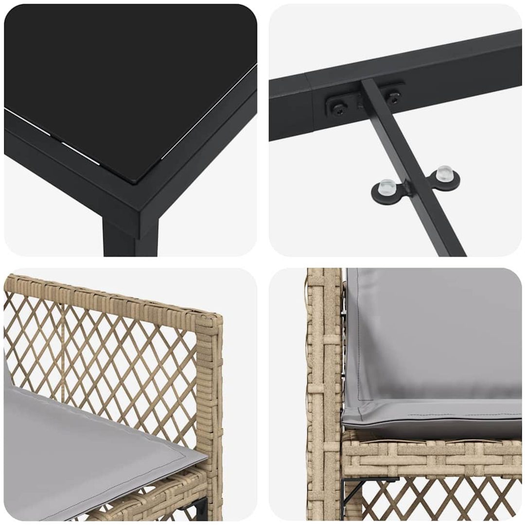 9-delad Trädgårdsmatgrupp med Kuddar Beige Poly Rattan vidaXL Stor – bild 7