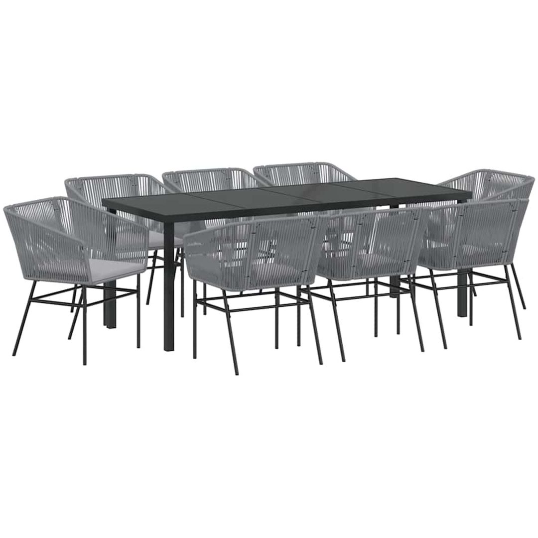 9-delad trädgårdsmatgrupp med kuddar i grå poly rattan. vidaXL 200 x 80 x 73 cm – bild 2