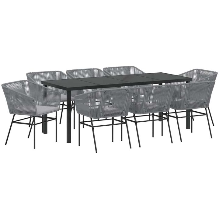 9-delad trädgårdsmatgrupp med kuddar i grå poly rattan. vidaXL 200 x 80 x 73 cm – bild 2