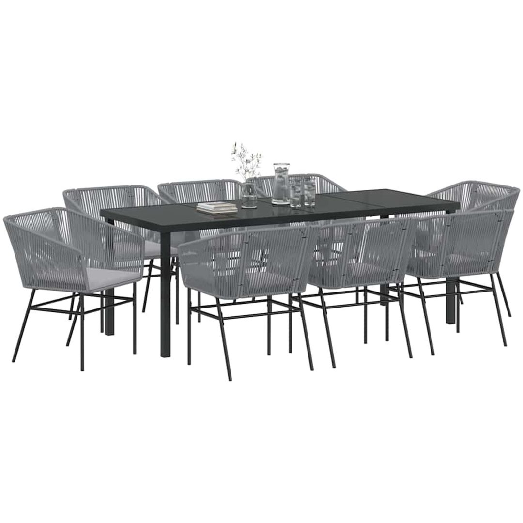9-delad trädgårdsmatgrupp med kuddar i grå poly rattan. vidaXL 200 x 80 x 73 cm – bild 3