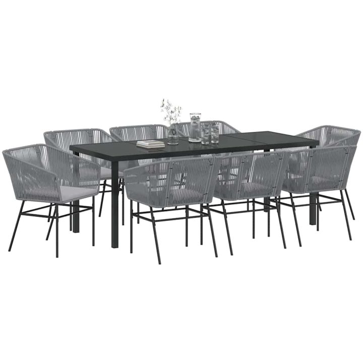 9-delad trädgårdsmatgrupp med kuddar i grå poly rattan. vidaXL 200 x 80 x 73 cm – bild 3