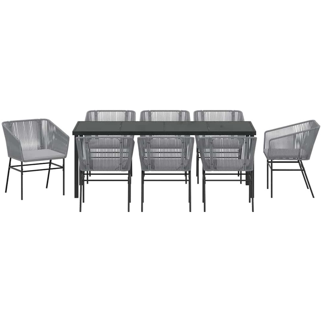 9-delad trädgårdsmatgrupp med kuddar i grå poly rattan. vidaXL 200 x 80 x 73 cm – bild 6