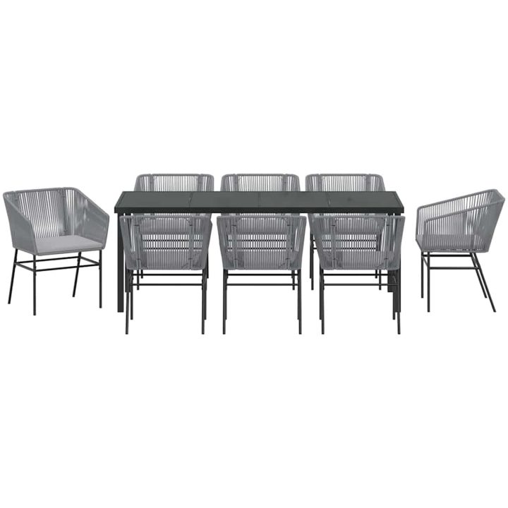 9-delad trädgårdsmatgrupp med kuddar i grå poly rattan. vidaXL 200 x 80 x 73 cm – bild 6