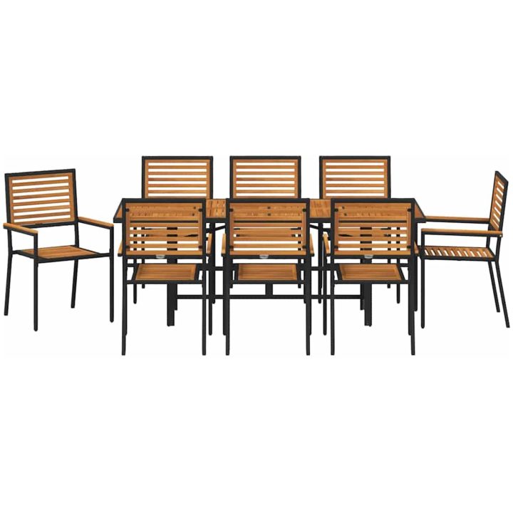 9-delad Trädgårdsmatgrupp Svart Poly Rattan Akacia vidaXL 8 - Sits – bild 7