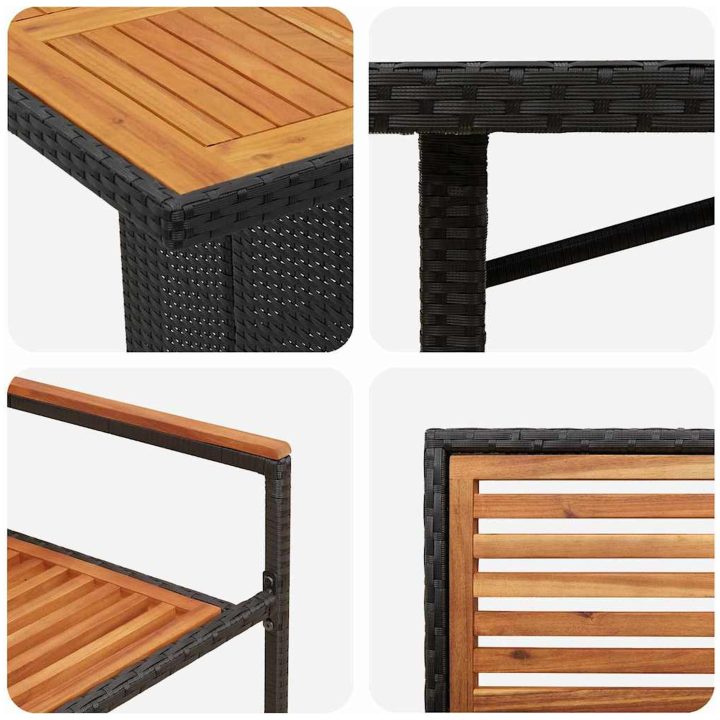 9-delad Trädgårdsmatgrupp Svart Poly Rattan Akacia vidaXL 8 - Sits – bild 9