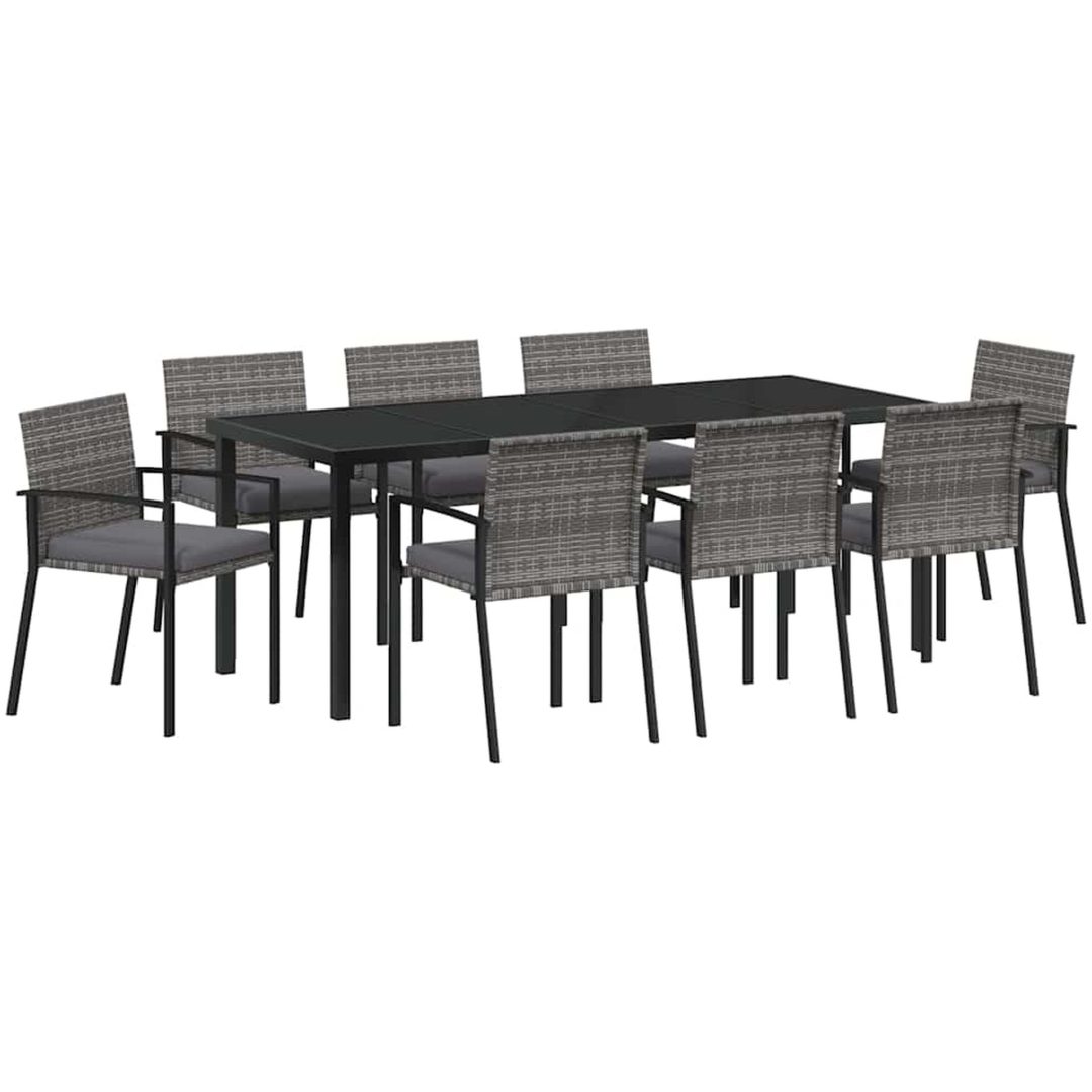 9-delad Trädgårdsmatsuppsättning Grå Poly Rattan vidaXL 200 x 80 x 73 cm – bild 2