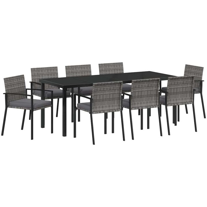 9-delad Trädgårdsmatsuppsättning Grå Poly Rattan vidaXL 200 x 80 x 73 cm – bild 2