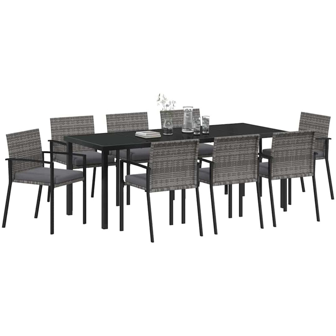 9-delad Trädgårdsmatsuppsättning Grå Poly Rattan vidaXL 200 x 80 x 73 cm – bild 3