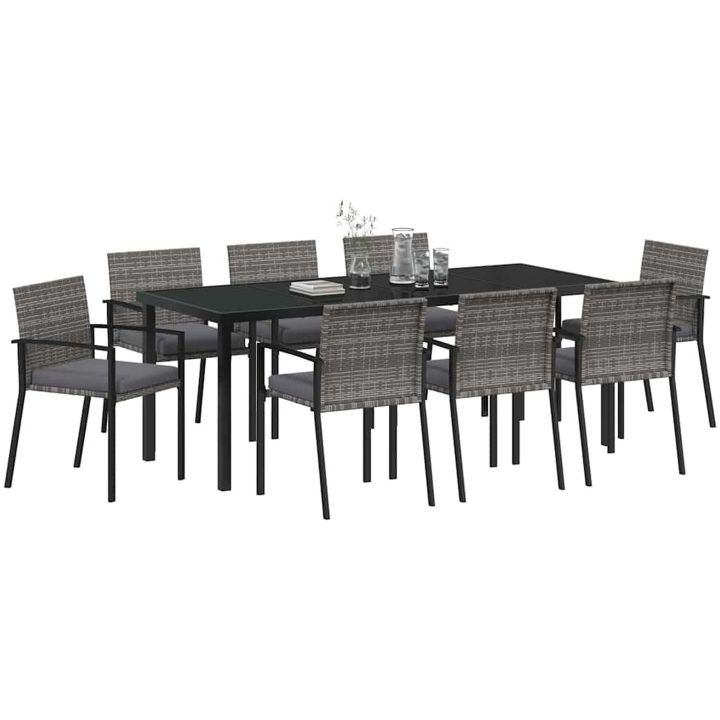 9-delad Trädgårdsmatsuppsättning Grå Poly Rattan vidaXL 200 x 80 x 73 cm – bild 3