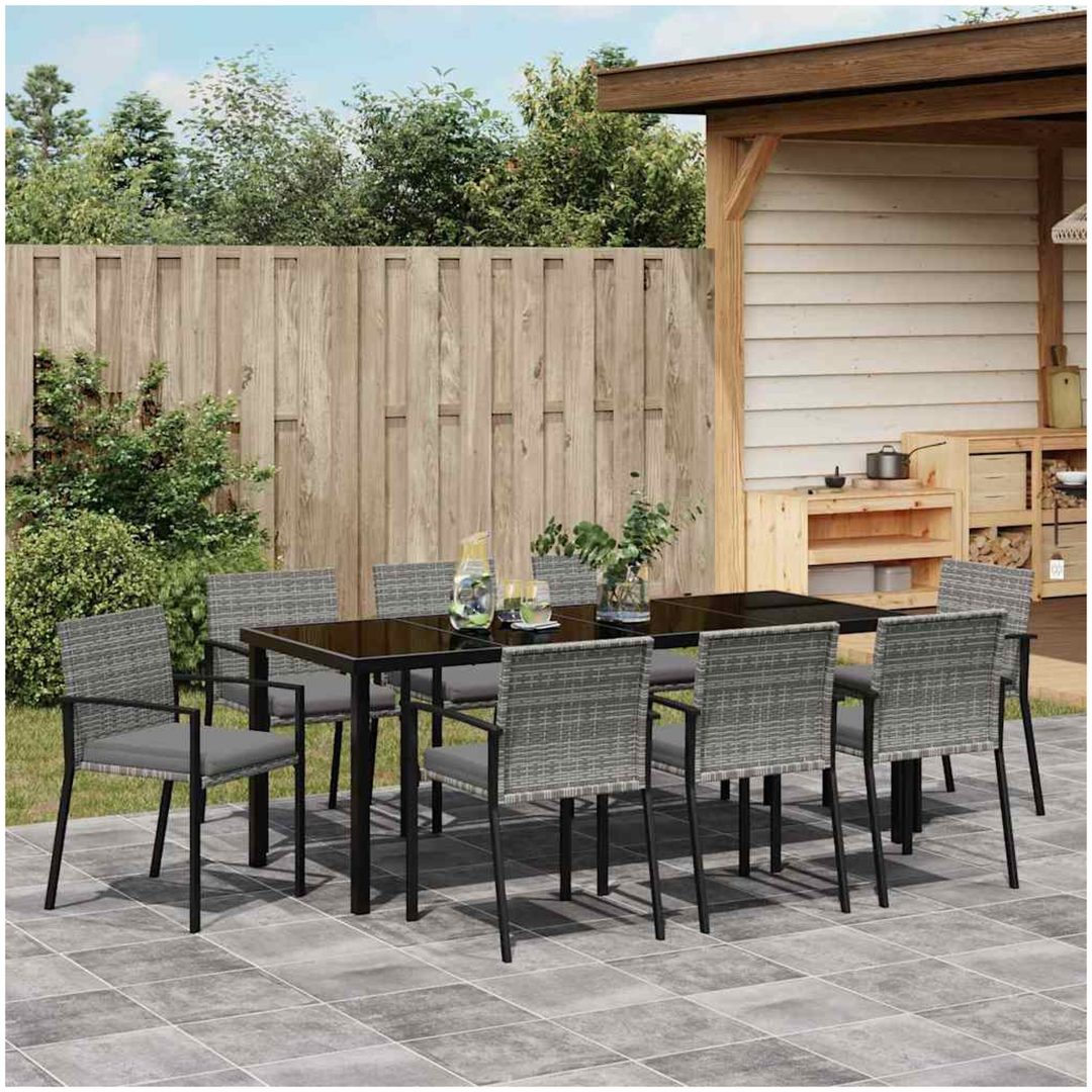 9-delad Trädgårdsmatsuppsättning Grå Poly Rattan vidaXL 200 x 80 x 73 cm – bild 4