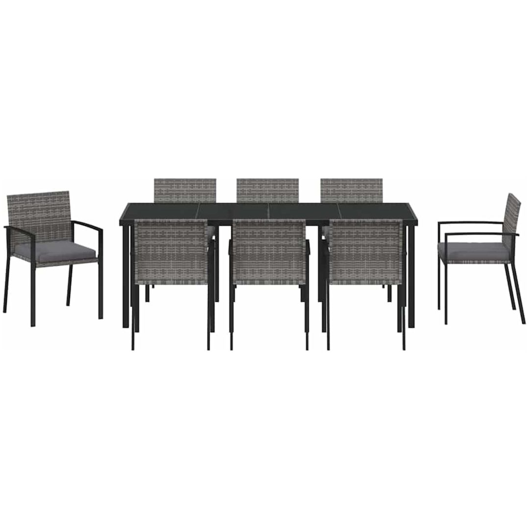 9-delad Trädgårdsmatsuppsättning Grå Poly Rattan vidaXL 200 x 80 x 73 cm – bild 6