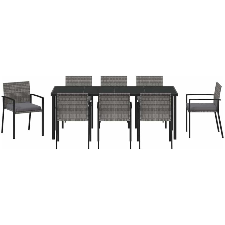 9-delad Trädgårdsmatsuppsättning Grå Poly Rattan vidaXL 200 x 80 x 73 cm – bild 6