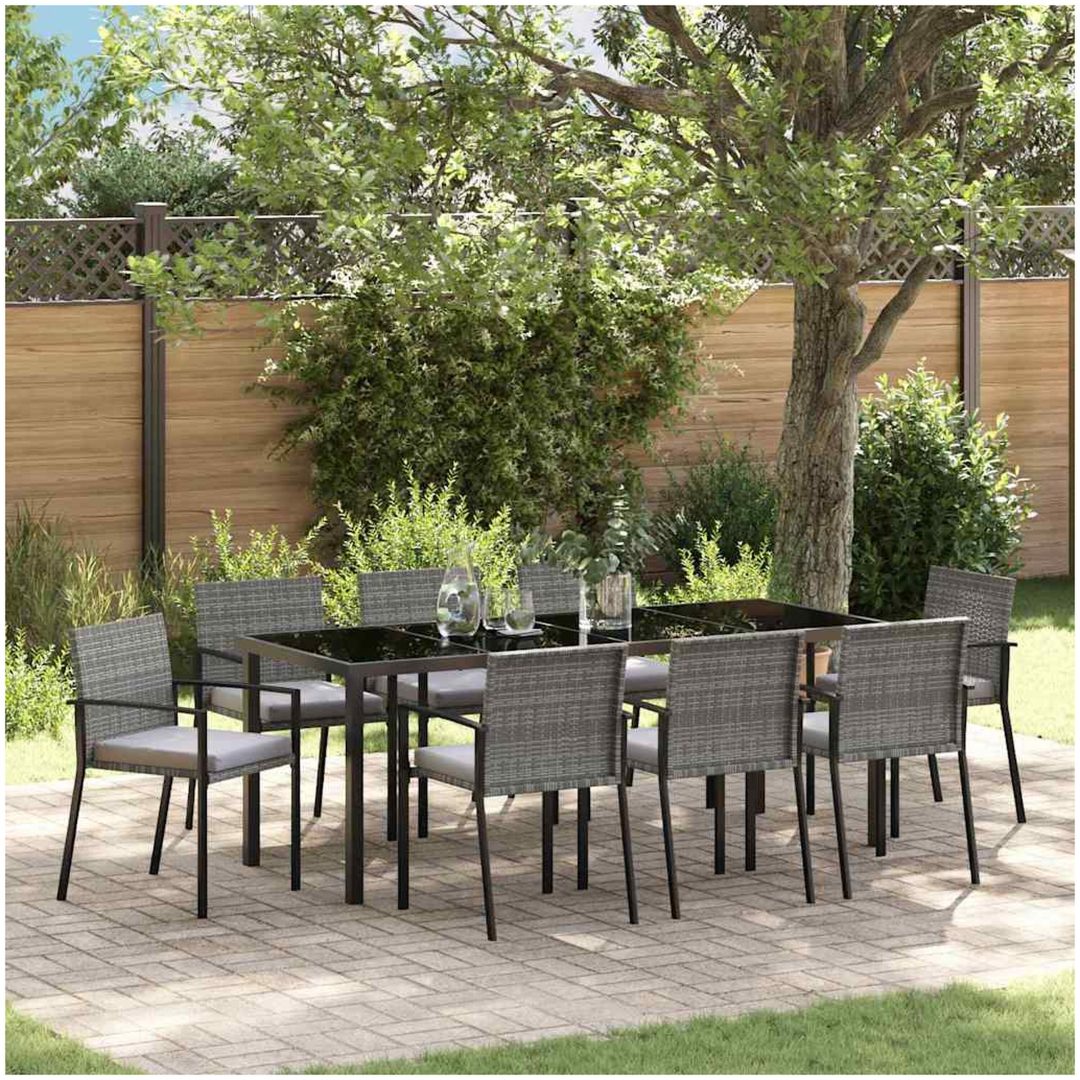 9-delad Trädgårdsmatsuppsättning Grå Poly Rattan vidaXL 200 x 80 x 73 cm