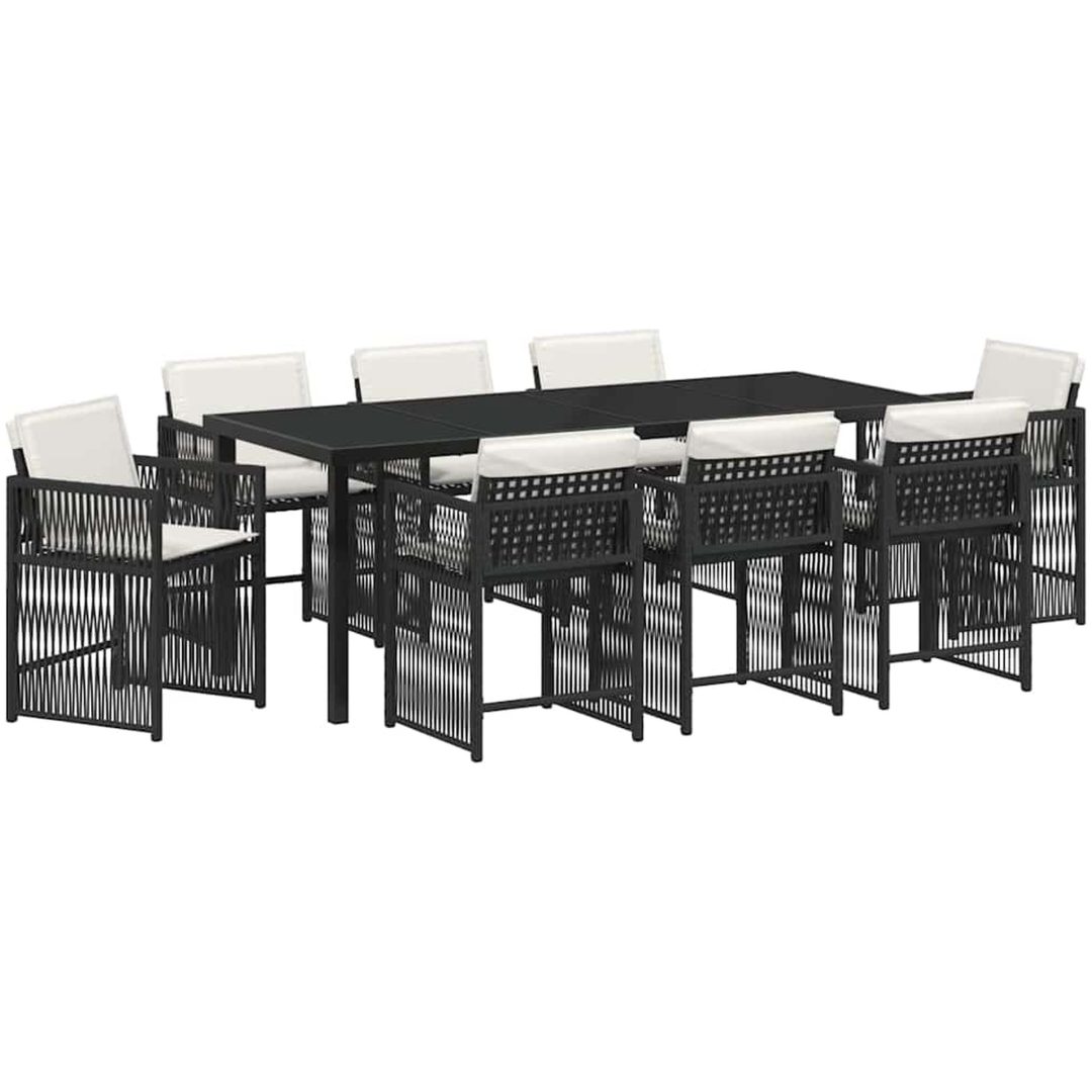 9-delad trädgårdsmöbelset med kuddar i svart polyrotting vidaXL 200 x 80 x 73 cm – bild 2