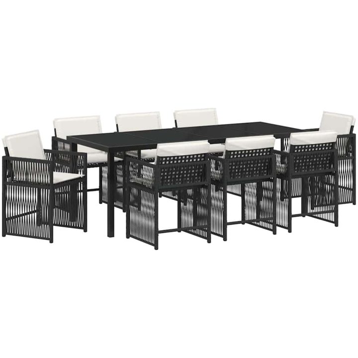 9-delad trädgårdsmöbelset med kuddar i svart polyrotting vidaXL 200 x 80 x 73 cm – bild 2