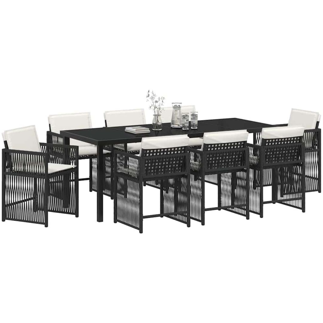 9-delad trädgårdsmöbelset med kuddar i svart polyrotting vidaXL 200 x 80 x 73 cm – bild 3