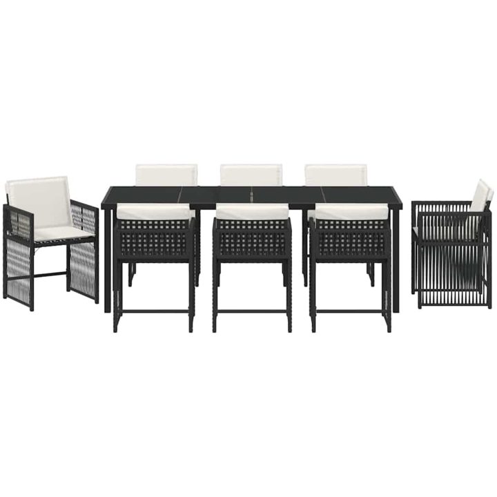 9-delad trädgårdsmöbelset med kuddar i svart polyrotting vidaXL 200 x 80 x 73 cm – bild 6