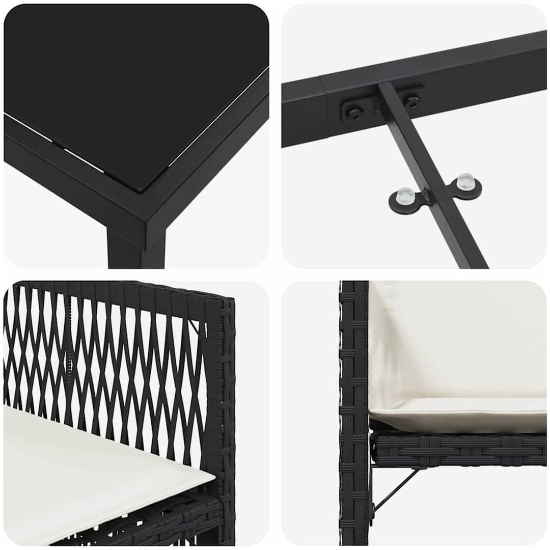 9-delad trädgårdsmöbelset med kuddar i svart polyrotting vidaXL 200 x 80 x 73 cm – bild 7