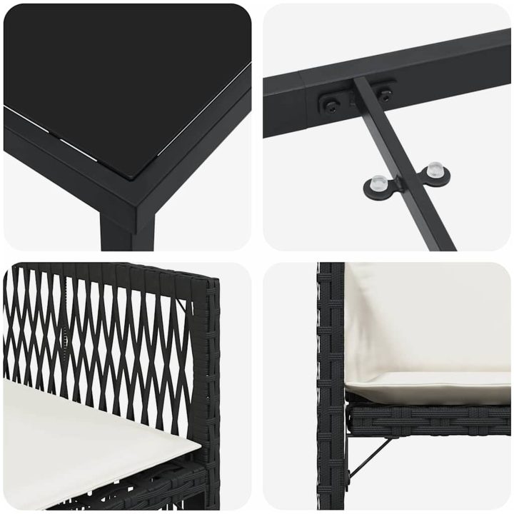 9-delad trädgårdsmöbelset med kuddar i svart polyrotting vidaXL 200 x 80 x 73 cm – bild 7