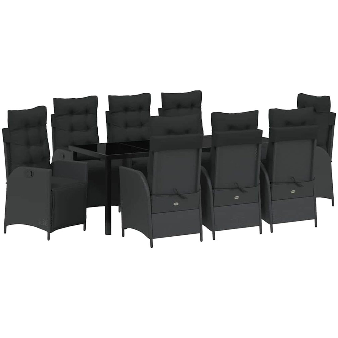 9-delad Trädgårdsmöbelset Svart Poly Rattan vidaXL 200 x 80 x 73 cm – bild 2