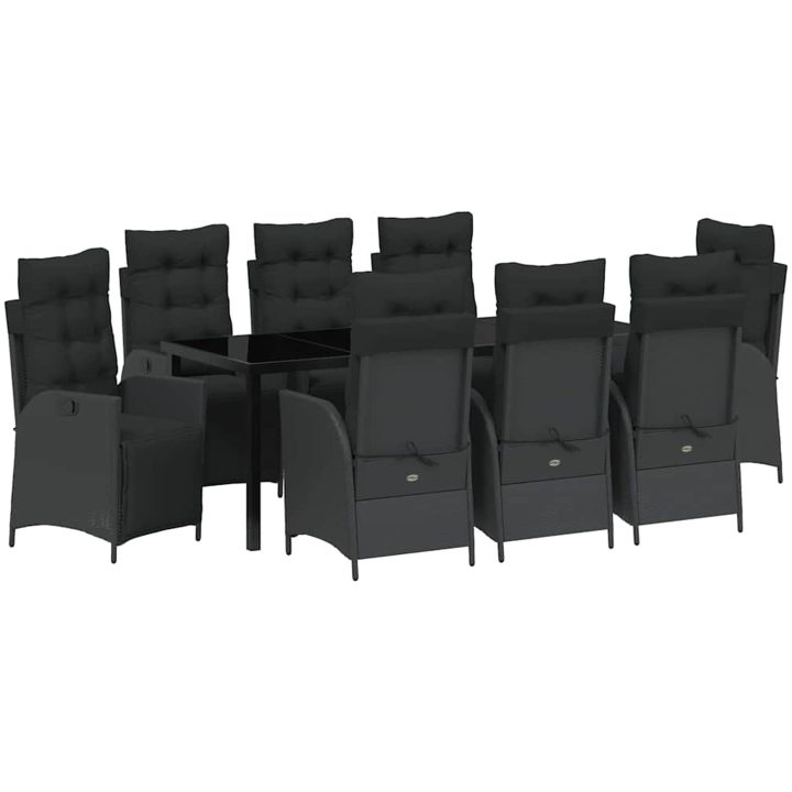 9-delad Trädgårdsmöbelset Svart Poly Rattan vidaXL 200 x 80 x 73 cm – bild 2