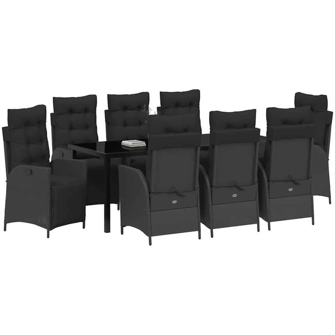 9-delad Trädgårdsmöbelset Svart Poly Rattan vidaXL 200 x 80 x 73 cm – bild 3